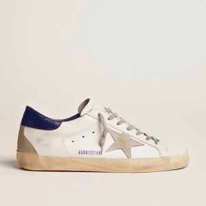 Golden Goose Super Star Leather White and Navy Low-Top Sneakers